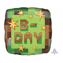 M Agm Шар (18"/46см) Квадрат, TNT Party B-DAY Пиксели, S40, 1 шт.