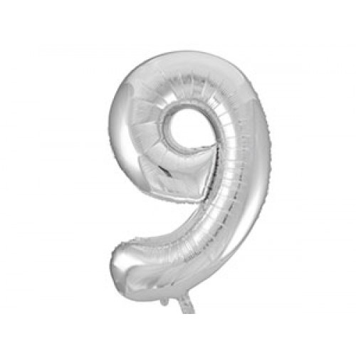M VZ Шар (40"/101 см) Цифра, 9, Серебро/Silver, 1 шт.