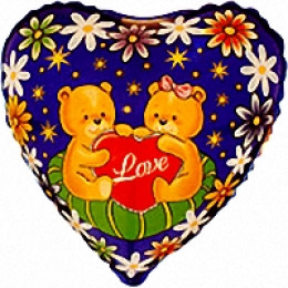 M FM Шар (18''/46 см) Сердце, Влюбленные медведи на подушке, 1 шт.