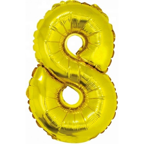 M Ves Шар (16"/41 см) Мини-цифра, 8, Золото, AIR, 1 шт.