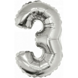 M Ves Шар (16"/41 см) Мини-цифра, 3, Серебро, AIR, 1 шт.
