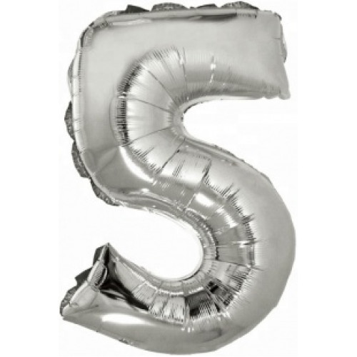 M Ves Шар (16"/41 см) Мини-цифра, 5, Серебро, AIR, 1 шт.