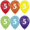 S Шар (12''/30 см) Цифра 5 (звезды), Ассорти, пастель, 5 ст, 12 шт.