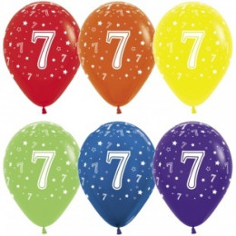 S Шар (12''/30 см) Цифра 7 (звезды), Ассорти, пастель, 5 ст, 12 шт.