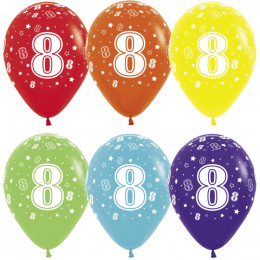 S Шар (12''/30 см) Цифра 8 (звезды), Ассорти, пастель, 5 ст, 12 шт.