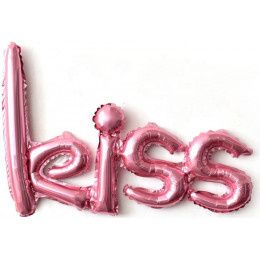 M Ves Шар (30"/76 см) Фигура, Надпись "Kiss", Розовый, 1 шт.