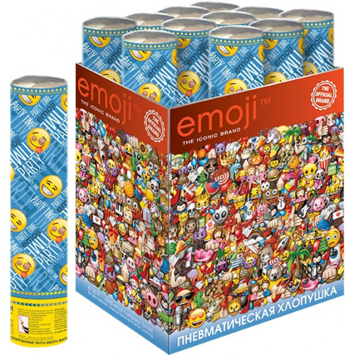 Пневматическая хлопушка (12/30 см), Смайл, Emoji, Металлизированные звезды, Черный, 1 шт.