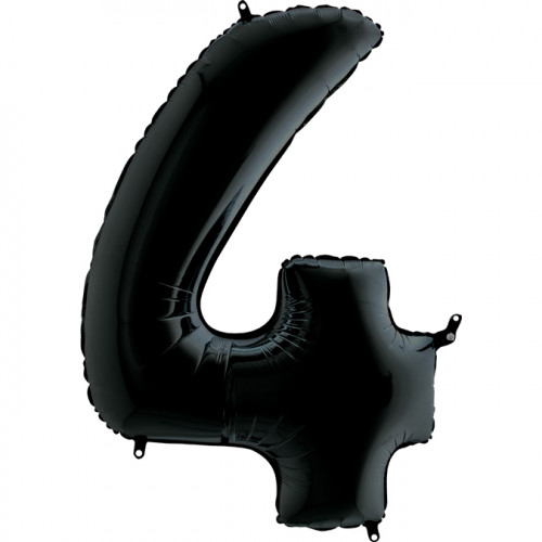 M Grb Шар (40"/102 см) Цифра, 4, Черный, Black, 1 шт.