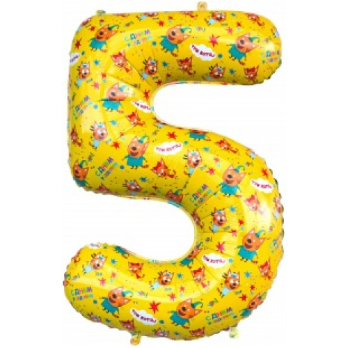 M Fal Шар (34"/86 см) Цифра, 5 Три Кота, Желтый, 1 шт.