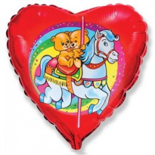M FM Шар (18''/46 см) Сердце, Медвежата на карусели, 1шт.
