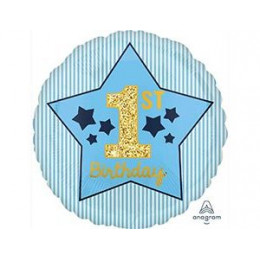 M Agm Шар (18"/46см) Круг, 1-й ДР Мальчик Звезды BlueGold, S40, 1 шт.