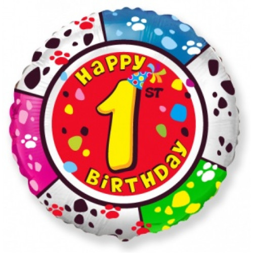 M FM Шар (18''/46 см) Круг, Цифра 1, Happy Birthday, 1 шт.