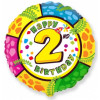 M FM Шар (18''/46 см) Круг, Цифра 2, Happy Birthday, 1 шт.