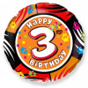 M FM Шар (18''/46 см) Круг, Цифра 3, Happy Birthday, 1 шт.