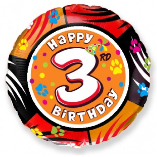 M FM Шар (18''/46 см) Круг, Цифра 3, Happy Birthday, 1 шт.