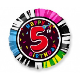 M FM Шар (18''/46 см) Круг, Цифра 5, Happy Birthday,1 шт.