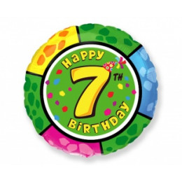 M FM Шар (18''/46 см) Круг, Цифра 7, Happy Birthday, 1 шт.
