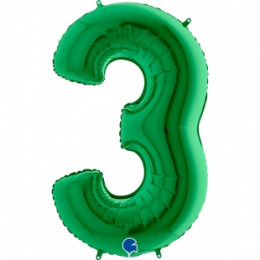 M Grb Шар (40"/102 см) Цифра, 3, Зеленый Green, 1 шт.