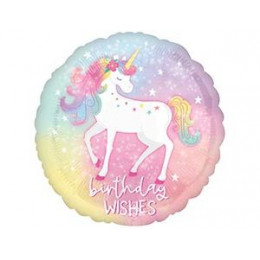 M Agm Шар (18"/46см) Круг, BIRTHDAY WISHES Единорог Спящий, S40, 1 шт.