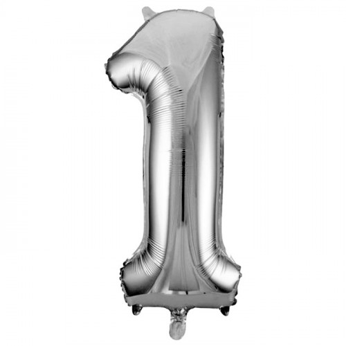 M VZ Шар (40"/101 см) Цифра, 1, Серебро/Silver, 1 шт.