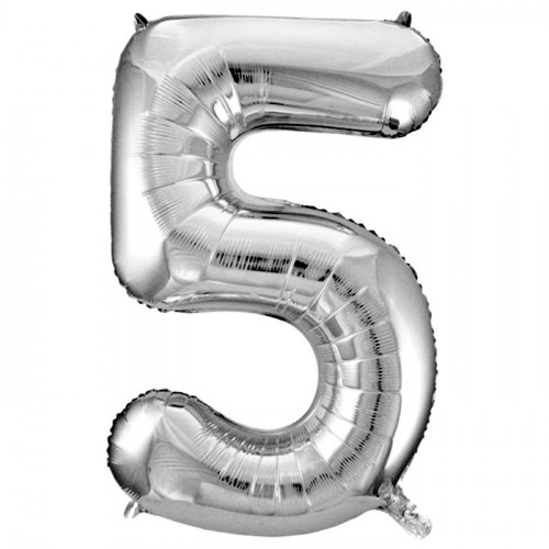 M VZ Шар (40"/101 см) Цифра, 5, Серебро/Silver, 1 шт.