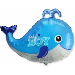 M FM Шар (34''/86 см) Фигура, Маленький кит для мальчика, Голубой, 1 шт.