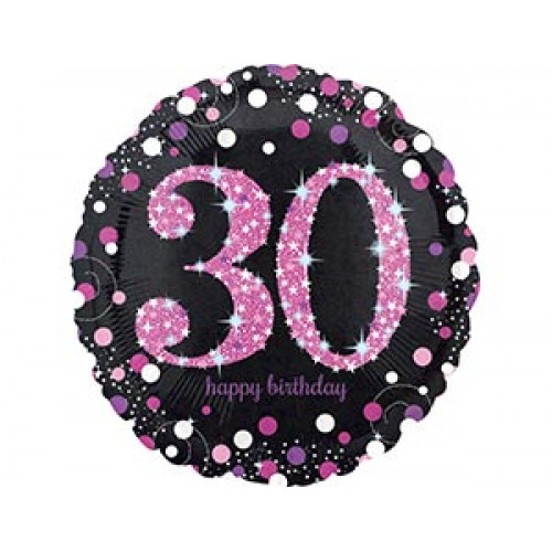 M Agm Шар (18"/46см) Круг, HB Sparkling Birthday 30 pink, S55, 1 шт.
