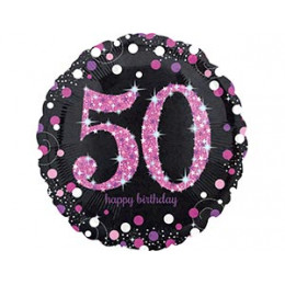 M Agm Шар (18"/46см) Круг, HB Sparkling Birthday 50 pink, S55, 1 шт.
