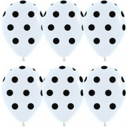S Шар (12''/30 см) Черные точки, Белый (005), пастель, 5 ст, 50 шт.