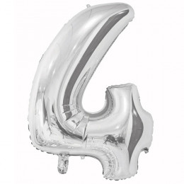 M VZ Шар (26"/66 см) Цифра, 4, Серебро, 1 шт.