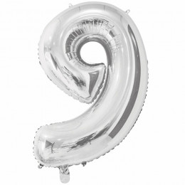 M VZ Шар (26"/66 см) Цифра, 9, Серебро, 1 шт.