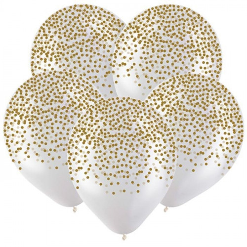 S Шар (12''/30 см) Золотое конфетти, Прозрачный кристал, 5 ст. 50 шт.