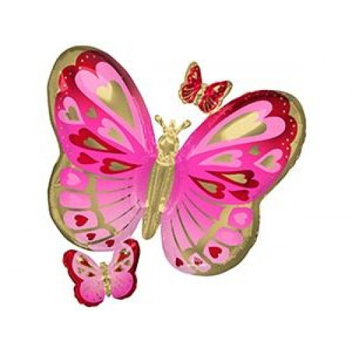 M Agm Шар (29"/73 см) Фигура, Бабочки сердца Pink GoldRed, P35, 1 шт.