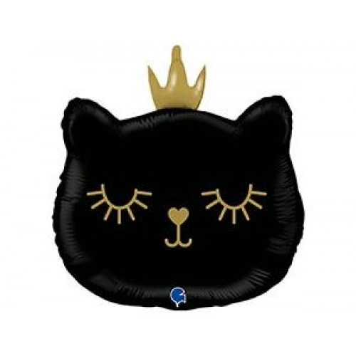M Grb Шар (26"/66 см) Фигура, Голова кошки черная в короне, 1 шт.