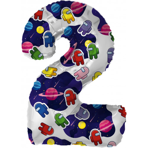 M Ag Шар (32"/81 см) Цифра, 2, Космонавтики, 1 шт.