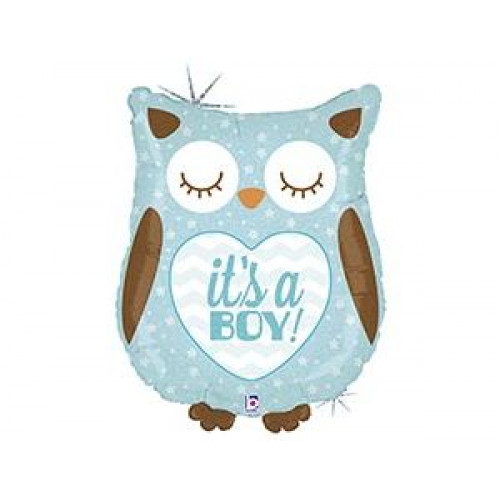 M Btc Шар (26"/66 см) Фигура, IT'S A BOY Сова голубая блеск, 1 шт.