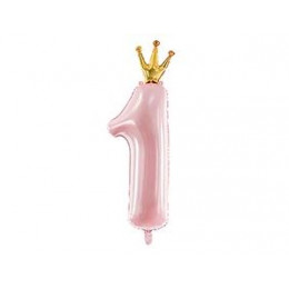 M PD Шар (35,5"/90 см) Цифра, 1 с короной Light Pink, Розовый, 1 шт.