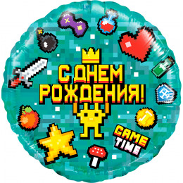 M Fal Шар (18"/46 см) Круг, Game Time, Пиксели, 1 шт.