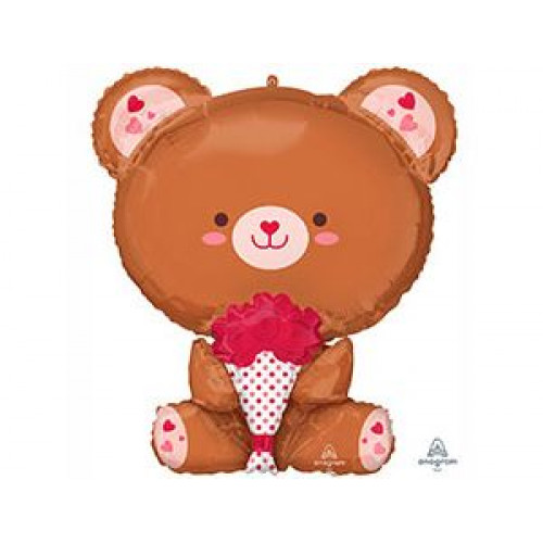 M Agm Шар (26"/66 см) Фигура, Мишка с цветами, P47, 1 шт.