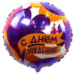 M Fal Шар (18"/46 см) Круг, С Днем Рождения! (яркие цветы и птичка), 1 шт.