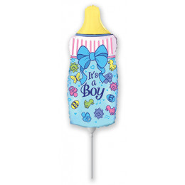 M FM Шар (13''/33 см) Мини-фигура, Бутылочка для  мальчика, голубая, AIR, 1 шт.