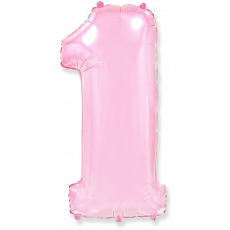 M FM Шар (40''/102 см) Цифра, 1, Розовый, Макарунс, 1 шт.