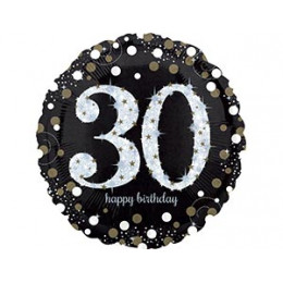 M Agm Шар (18"/46см) Круг, HB Sparkling Birthday 30 gold, S55, 1 шт.
