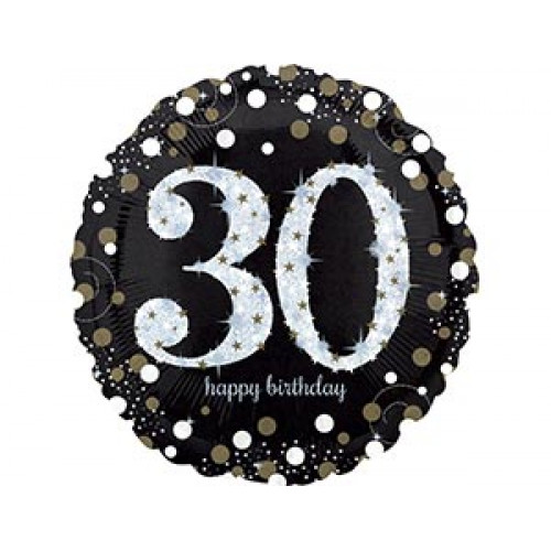 M Agm Шар (18"/46см) Круг, HB Sparkling Birthday 30 gold, S55, 1 шт.