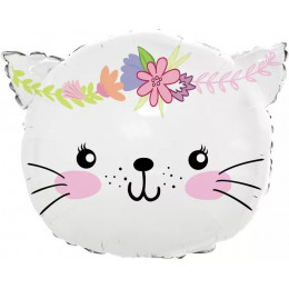 M Fal Шар (23"/58 см) Фигура, Котенок в цветах, Белый, 1 шт.