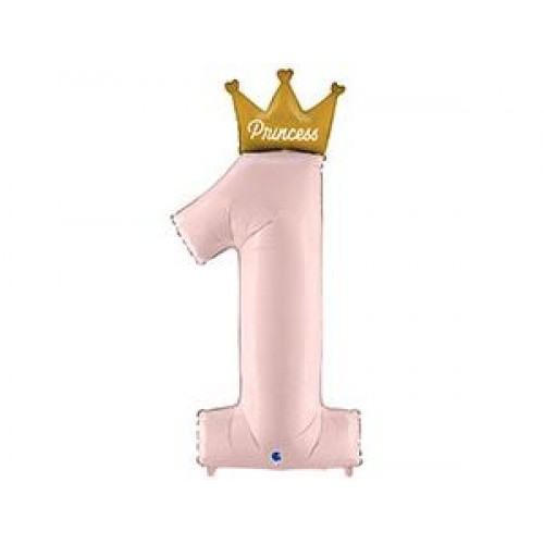 M Grb Шар (46"/117 см) Цифра, 1, PRINCESS с короной, Розовый, 1 шт.
