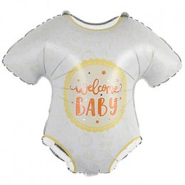 M VZ Шар (23"/58 см) Фигура, Боди WELCOME BABY белое, 1 шт.