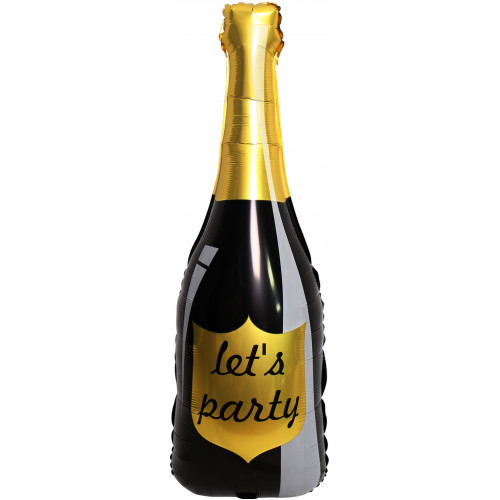 M Fal Шар (40''/102 см) Фигура, Бутылка Шампанское, Let`s Party, Черный, 1 шт.