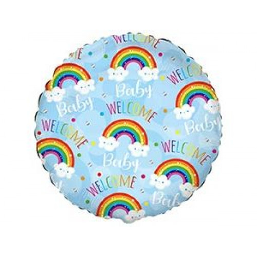 M FM Шар (18''/46 см) Круг, Happy Day (радуги в облаках), Голубой, 1 шт.