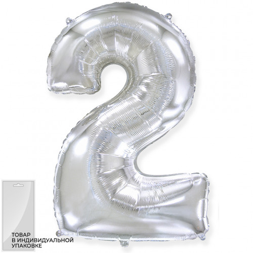 M FM Шар (32''/81 см) Цифра, 2, Серебро, 1 шт.